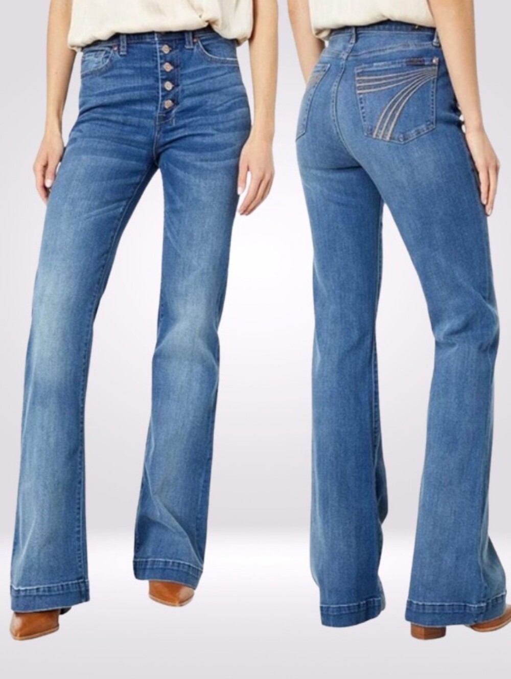 7 For All Mankind DOJO Button Fly Flare Blue Jeans Stretch  Western Size 30